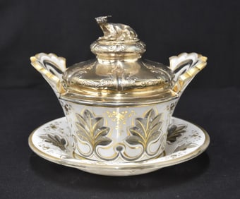 BOHEMIAN OVERLAY BUTTER DISH WITH COW FINIAL