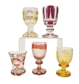 (5) ANTIQUE 19thC BOHEMIAN SOUVENIR GOBLETS