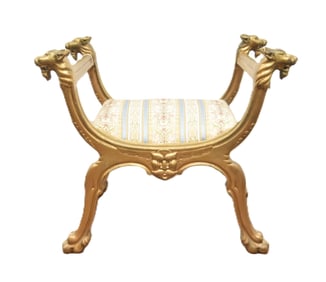 ANTIQUE CARVED GILTWOOD CRADLE STOOL