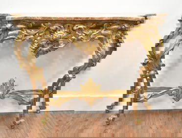 ANTIQUE ITALIAN GILTWOOD MARBLE TOP CONSOLE
