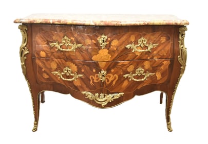 FRENCH LOUIS XV PARQUETRY INLAID COMMODE