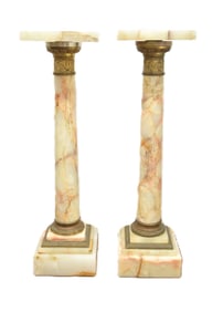 PAIR ANTIQUE BRONZE MOUNTED ONYX PEDESTALS