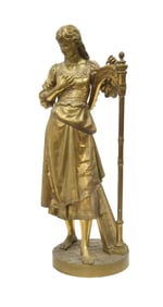 EUTROPE BOURET , FRENCH BRONZE WOMAN WITH HARP