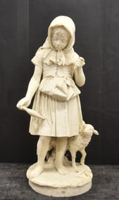 LARGE ITALIAN MARBLE YOUNG GIRL WITH SHEEP - 38"