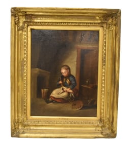 THOMAS FAED , OIL ON CANVAS LITTLE GIRL WITH DOLL