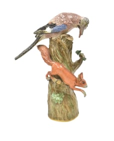 LARGE MEISSEN MODEL OF JAY AND SQUIRREL , # 1128