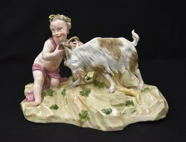 LARGE MEISSEN PORCELAIN FAUN WITH GOAT , A 96
