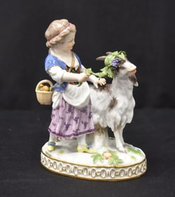 19thC MEISSEN PORCELAIN GIRL WITH GOAT , H 87