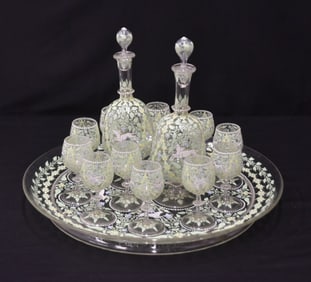 VENETIAN GLASS ENAMELED CORDIAL SET