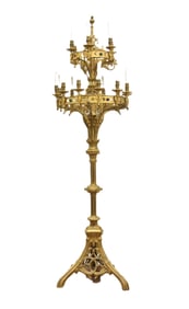 ANTIQUE GOTHIC REVIVAL GILT BRONZE TORCHIERE