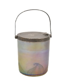 LC TIFFANY ART GLASS & STERLING HANDLED JAR