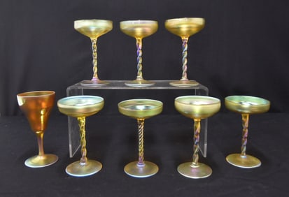 (8) LC TIFFANY FAVRILE STEMMED CUPS