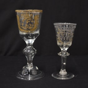 (2) 18thC RUSSIAN GLASS GOBLETS WITH CROWNS