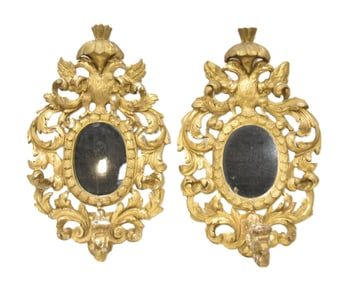 PAIR ITALIAN GILT GESSO WOOD SCONCES
