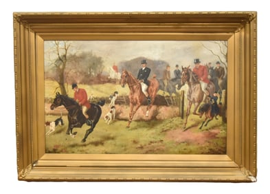 OIL ON CANVAS EQUESTRIAN STEEPLE CHASE
