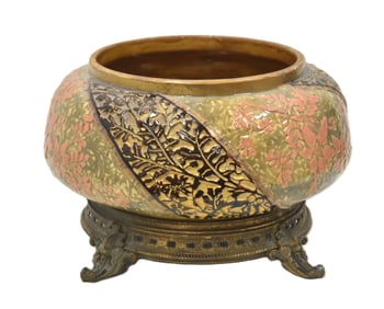 LARGE FISCHER POTTERY & BRONZE PLANTER CENTERPIECE