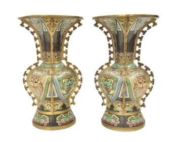 (Pr) CHINESE CLOISONNE FOO DOG VASES