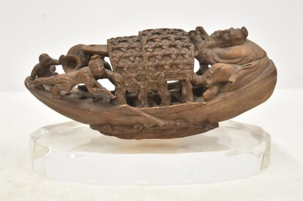 ANTIQUE CHINESE WOOD FIGURES ON BOAT CARVING