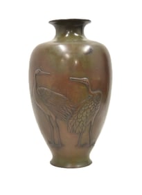 LARGE JAPANESE BRONZE VASE WTH BIRDS & FOLIATE
