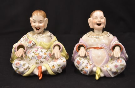 PAIR MEISSEN STYLE PORCELAIN PAGODA NODDERS