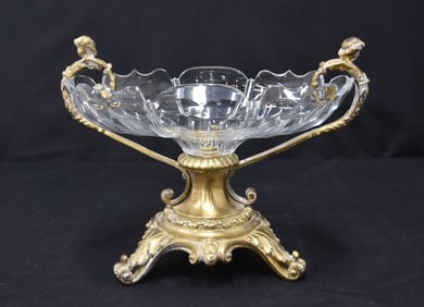 ANTIQUE FRENCH BRONZE & CUT GLASS BOWL