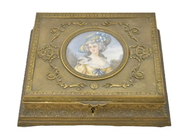 FRENCH BRONZE DRESSER BOX WITH PORTRAIT OF LADY
