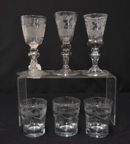 (6) GERMAN - BOHEMIAN ETCHED GLASSES