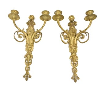 PAIR FRENCH DORE BRONZE CHERUB SCONCES