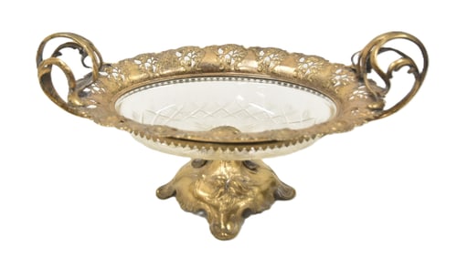 CUT GLASS & SILVER PLATE CENTERPIECE BOWL