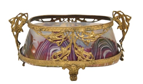 ART NOUVEAU ART GLASS & FILIGREE TAZZA