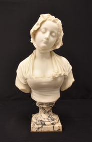 JEAN BAPTISTE GREUZE , MARBLE BUST OF GIRL