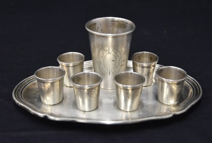 835 SILVER MINT JULEP CUPS & TRAY