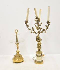 BRONZE DESSERT STAND & BRONZE CANDELABRA