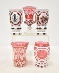 (5) BOHEMIAN OVERLAY VASES