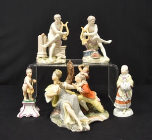 (5) 18thC GERMAN PORCELAIN FIGURAL GROUPINGS