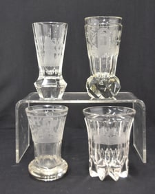 (4) MASONIC ETCHED WINE GLASS GOBLETS