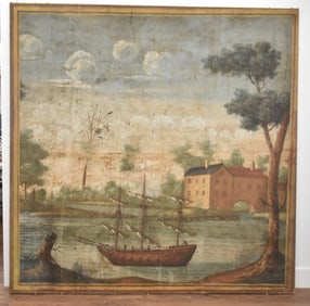 VERY LARGE EARLY AMERICANA OIL ON CANVAS