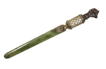 RUSSIAN SILVER & JADE LETTER OPENER