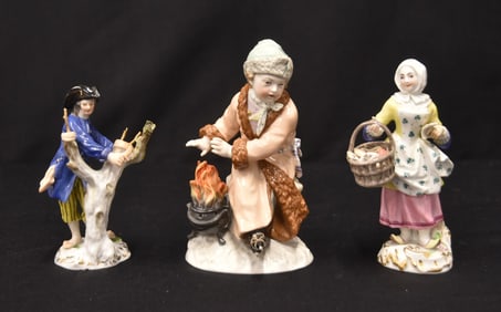 (2) MEISSEN PORCELAIN FIGURINES & KPM PORCELAIN