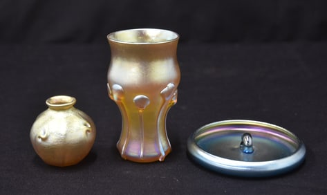 (3) LC TIFFANY FAVRILE & STEUBEN PIECES