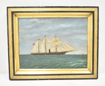 OIL ON BOARD PAINTING OF SHIP