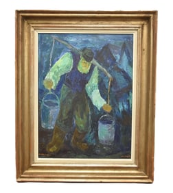 CHAIM GOLDBERG , OIL ON CANVAS WATER CARRIER