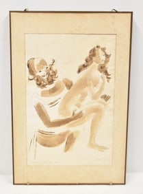 MOSHE RIVAV , EROTIC JUDAICA GOUACHE PAINTING