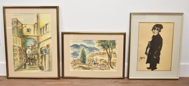 (3) JUDAICA WATERCOLOR PAINTINGS