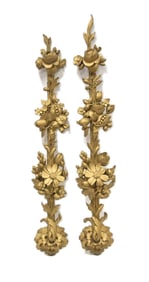 PAIR GILTWOOD FLOWERS & FOLIATE WALL ELEMENTS