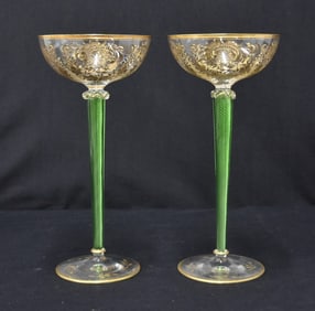 PAIR VENETIAN TALL STEMMED GLASSES