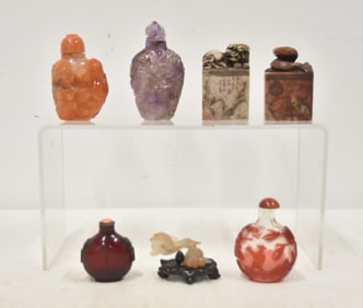 (4) CHINESE SNUFF BOTTLES & (2) WAX SEAL STAMPS