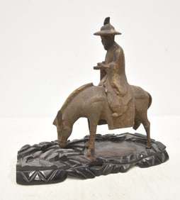 CHINESE BRONZE  MAN ON DONKEY
