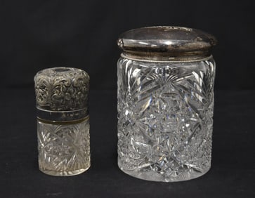 (2) ANTIQUE CUT GLASS & SILVER BOXES