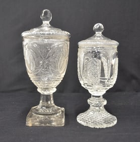 (2) ANTIQUE 19thC ETCHED & CUT GLASS POKALS